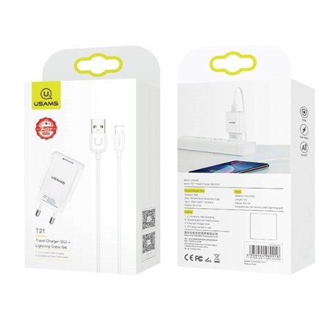 Ładowarka sieciowa 1xUSB T21 Lightning 2,1A USAMS Ładowarka sieciowa 1xUSB T21 Lightning 2,1A USAMS