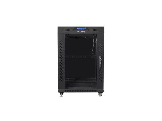 Szafa instalacyjna Rack stojąca 19 15U 600X600 czarna, drzwi sklane (flat pack) Lanberg