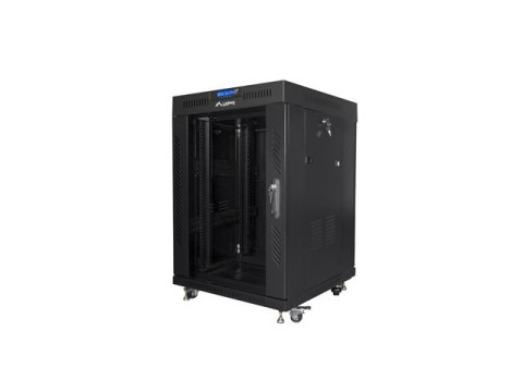 Szafa instalacyjna Rack stojąca 19 15U 600X600 czarna, drzwi sklane (flat pack) Lanberg