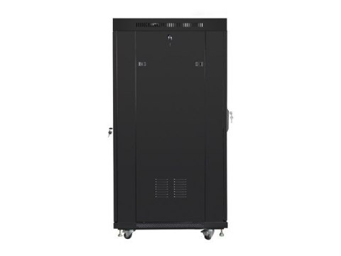 Szafa instalacyjna rack stojąca 19 27U 600x800 czarna, drzwi szklane LCD (Flat pack) Lanberg