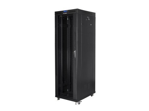 Szafa instalacyjna rack stojąca 19 42U 800x800 czarna, drzwi szklane LCD (Flat pack) Lanberg