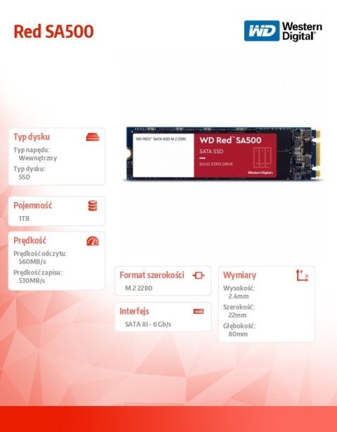 Dysk Red SSD 1TB M.2 2280 SA500 WDS100T1R0B Western Digital