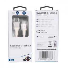 Kabel USB 3.0 - USB C 2m PREMIUM 3A biały TPE TB