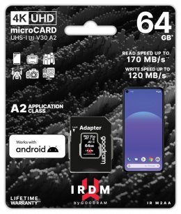 Karta pamięci microSD IRDM 64GB UHS-I U3 A2 + adapter GOODRAM