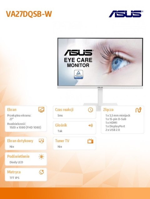 Monitor 27 cali VA27DQSB-W Asus Monitor 27 cali VA27DQSB-W Asus