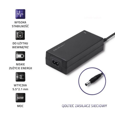 Zasilacz desktopowy 60W | 12V | 5A | 5.5*2.1 |+kabel zasilajcy Qoltec