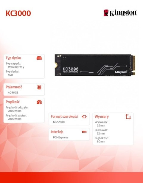 Dysk SSD KC3000 4096GB PCIe 4.0 NVMe M.2 Kingston