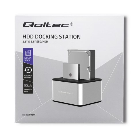 Stacja dokująca dysków 2xHDD/SSD | 2.5"/3.5" SATA | USB 3.0 | Klonowanie Qoltec Stacja dokująca dysków 2xHDD/SSD | 2.5"/3.5" SATA | USB 3.0 | Klonowanie Qoltec