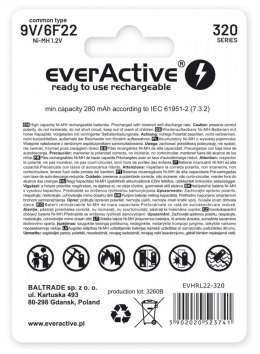 Akumulator 6F22/9V Ni-MH 320 mAh 1 szt. ready to use EverActive