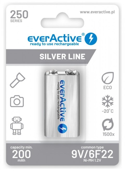 Akumulatorek 6F22/9V NI-MH 250 mAh 1 szt. ready to use EverActive