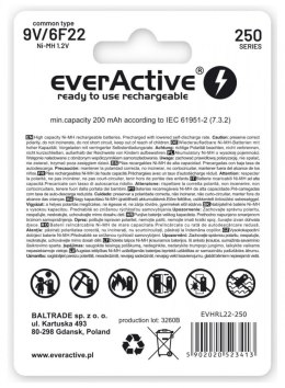Akumulatorek 6F22/9V NI-MH 250 mAh 1 szt. ready to use EverActive