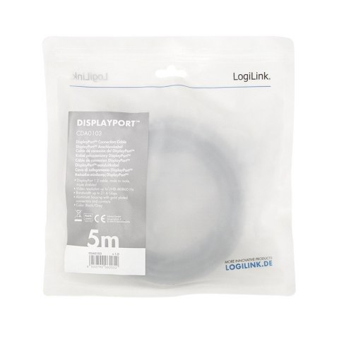 Kabel DisplayPort 4K/60 Hz,DP/M do DP/M,alu. 5m LogiLink Kabel DisplayPort 4K/60 Hz,DP/M do DP/M,alu. 5m LogiLink