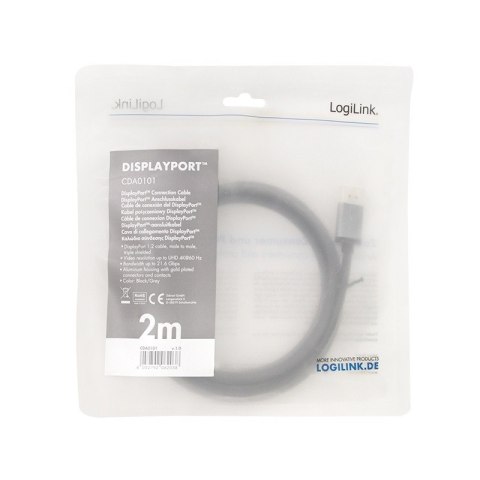 Kabel DisplayPort 4K/60 Hz,DP/M do DP/M aluminium 2m LogiLink Kabel DisplayPort 4K/60 Hz,DP/M do DP/M aluminium 2m LogiLink