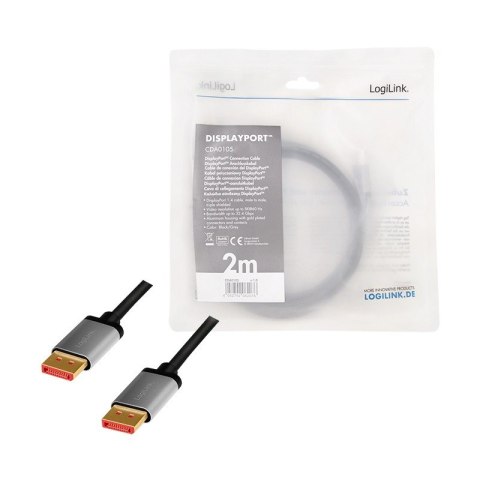 Kabel DisplayPort 8K/60 Hz,DP/M do DP/M aluminiowy 2m LogiLink Kabel DisplayPort 8K/60 Hz,DP/M do DP/M aluminiowy 2m LogiLink