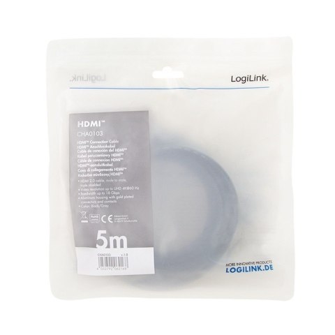 Kabel HDMI 4K/60Hz aluminium 5m Czarny LogiLink
