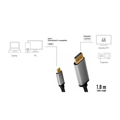 Kabel USB-C do DP, 4K 60Hz aluminiowy 1.8m LogiLink Kabel USB-C do DP, 4K 60Hz aluminiowy 1.8m LogiLink