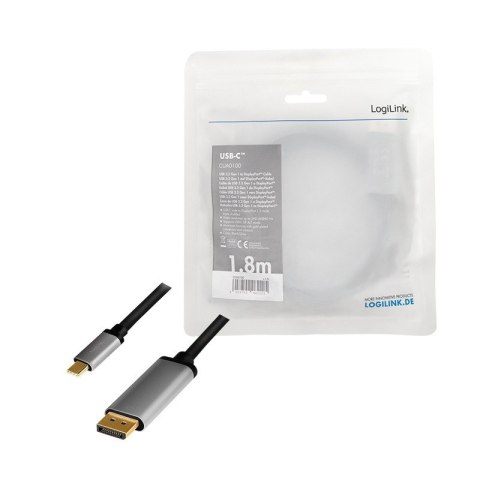 Kabel USB-C do DP, 4K 60Hz aluminiowy 1.8m LogiLink Kabel USB-C do DP, 4K 60Hz aluminiowy 1.8m LogiLink