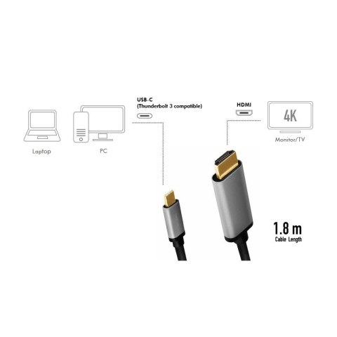 Kabel USB-C do HDMI, 4K 60Hz aluminiowy 1.8m LogiLink Kabel USB-C do HDMI, 4K 60Hz aluminiowy 1.8m LogiLink