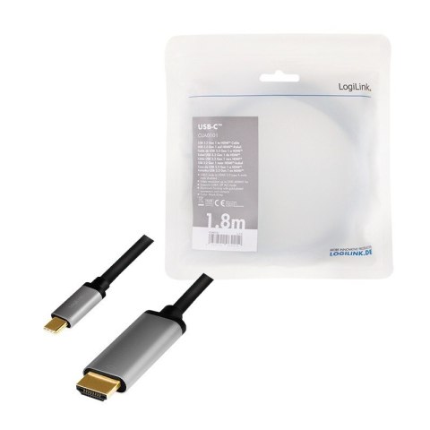Kabel USB-C do HDMI, 4K 60Hz aluminiowy 1.8m LogiLink Kabel USB-C do HDMI, 4K 60Hz aluminiowy 1.8m LogiLink
