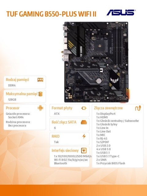 Płyta główna TUF GAMING B550-PLUS WI FI II AM4 4DDR4 HDMI/DP M.2 ATX Asus Płyta główna TUF GAMING B550-PLUS WI FI II AM4 4DDR4 HDMI/DP M.2 ATX Asus