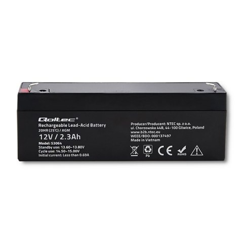 Akumulator AGM | 12V | 2.3Ah | max. 34.5A Qoltec Akumulator AGM | 12V | 2.3Ah | max. 34.5A Qoltec