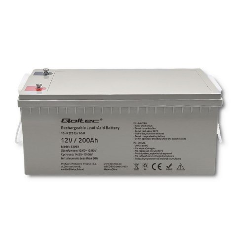 Akumulator AGM | 12V | 200Ah | max. 3000A Qoltec Akumulator AGM | 12V | 200Ah | max. 3000A Qoltec