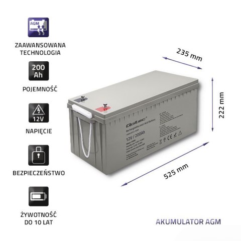 Akumulator AGM | 12V | 200Ah | max. 3000A Qoltec Akumulator AGM | 12V | 200Ah | max. 3000A Qoltec