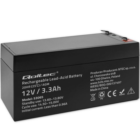 Akumulator AGM | 12V | 3.3Ah | max. 49.5A Qoltec