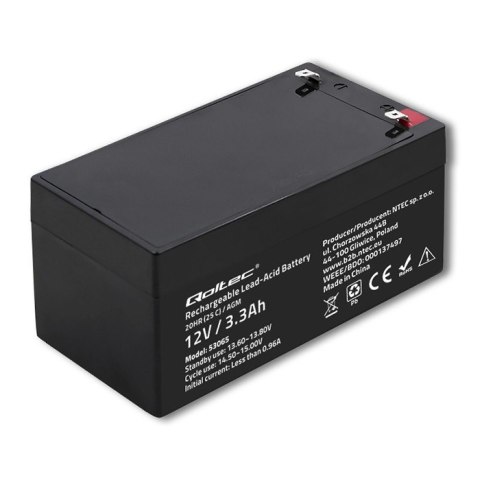 Akumulator AGM | 12V | 3.3Ah | max. 49.5A Qoltec Akumulator AGM | 12V | 3.3Ah | max. 49.5A Qoltec