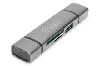 Czytnik kart 3-portowy USB Typ C/ USB 3.0 SuperSpeed SD Micro SD HQ aluminium Szary Digitus