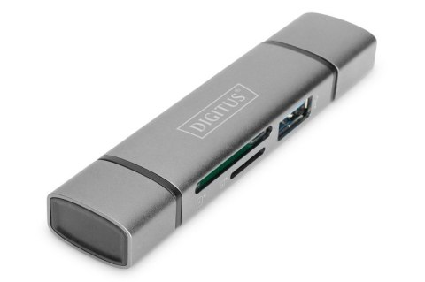 Czytnik kart 3-portowy USB Typ C/ USB 3.0 SuperSpeed SD Micro SD HQ aluminium Szary Digitus