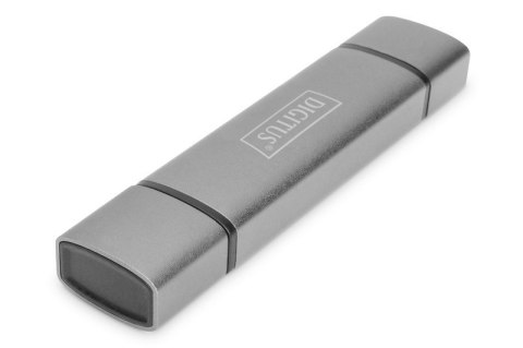 Czytnik kart 3-portowy USB Typ C/ USB 3.0 SuperSpeed SD Micro SD HQ aluminium Szary Digitus