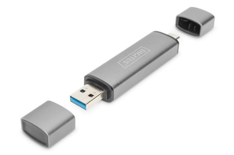 Czytnik kart 3-portowy USB Typ C/ USB 3.0 SuperSpeed SD Micro SD HQ aluminium Szary Digitus