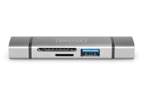 Czytnik kart 3-portowy USB Typ C/ USB 3.0 SuperSpeed SD Micro SD HQ aluminium Szary Digitus