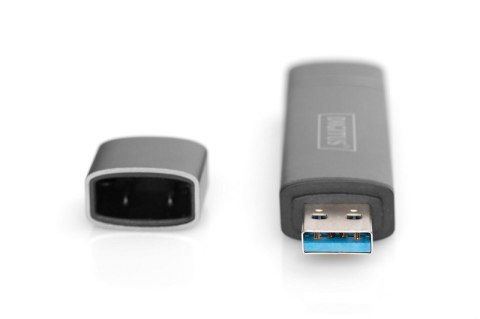 Czytnik kart 3-portowy USB Typ C/ USB 3.0 SuperSpeed SD Micro SD HQ aluminium Szary Digitus