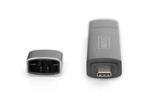 Czytnik kart 3-portowy USB Typ C/ USB 3.0 SuperSpeed SD Micro SD HQ aluminium Szary Digitus