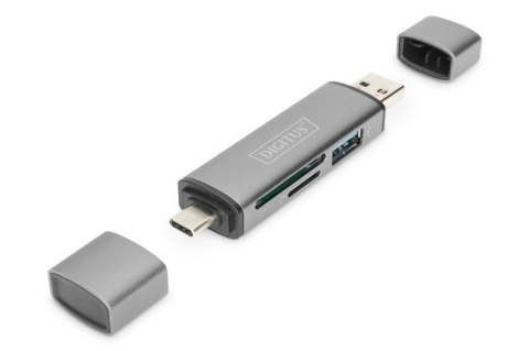 Czytnik kart 3-portowy USB Typ C/ USB 3.0 SuperSpeed SD Micro SD HQ aluminium Szary Digitus