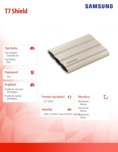 Dysk SSD T7 Shield 2TB USB 3.2, beżowy Samsung