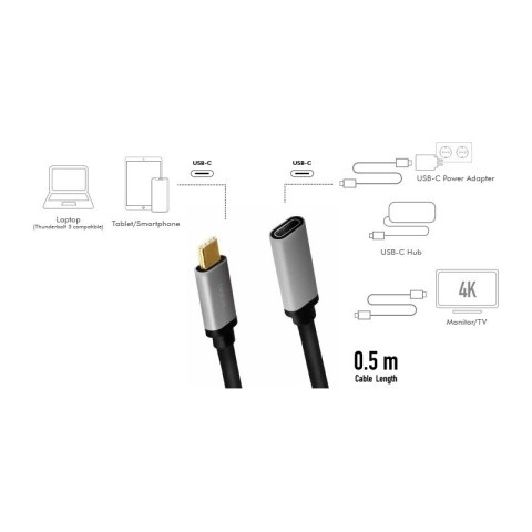 Kabel USB-C M/F,4K/60Hz aluminiowy 0.5m LogiLink Kabel USB-C M/F,4K/60Hz aluminiowy 0.5m LogiLink