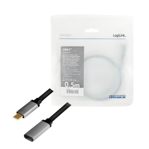 Kabel USB-C M/F,4K/60Hz aluminiowy 0.5m LogiLink Kabel USB-C M/F,4K/60Hz aluminiowy 0.5m LogiLink