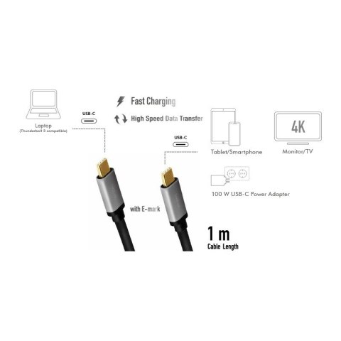 Kabel USB-C M/M, 4K/60 Hz, PD aluminiowy 1m LogiLink Kabel USB-C M/M, 4K/60 Hz, PD aluminiowy 1m LogiLink