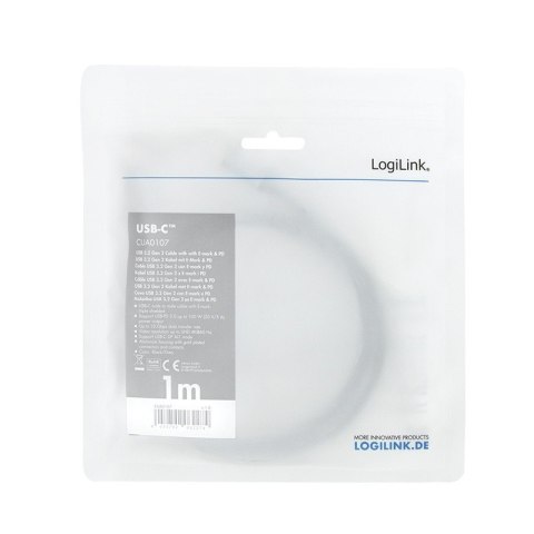 Kabel USB-C M/M, 4K/60 Hz, PD aluminiowy 1m LogiLink Kabel USB-C M/M, 4K/60 Hz, PD aluminiowy 1m LogiLink