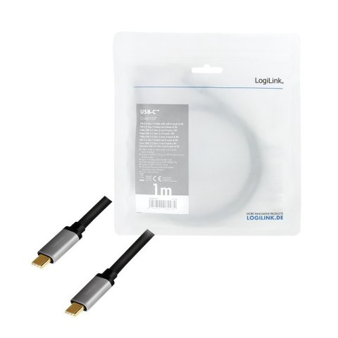 Kabel USB-C M/M, 4K/60 Hz, PD aluminiowy 1m LogiLink Kabel USB-C M/M, 4K/60 Hz, PD aluminiowy 1m LogiLink