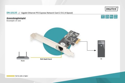 Karta sieciowa przewodowa PCI Express 1x RJ45 2.5 Gigabit Ethernet 10/100/1000/2500Mbps Digitus