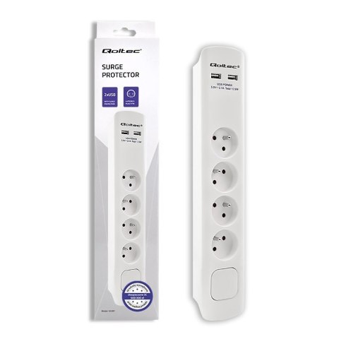 Listwa antyprzepięciowa | 4 gniazda | 2xUSB | 1.8m | Biała Qoltec Listwa antyprzepięciowa | 4 gniazda | 2xUSB | 1.8m | Biała Qoltec