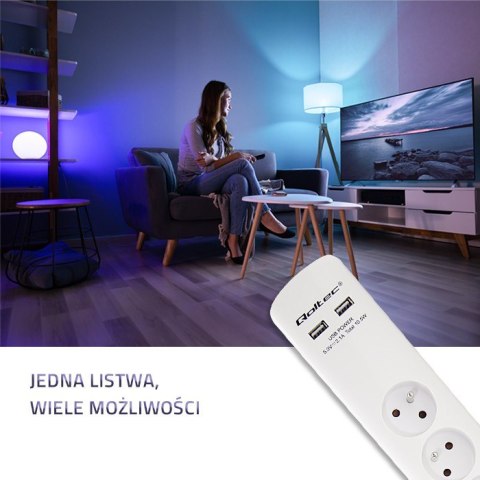 Listwa antyprzepięciowa | 4 gniazda | 2xUSB | 1.8m | Biała Qoltec Listwa antyprzepięciowa | 4 gniazda | 2xUSB | 1.8m | Biała Qoltec
