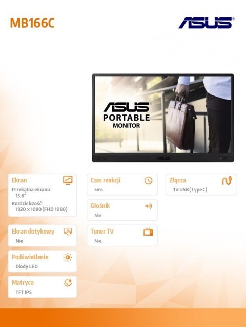 Monitor 16 cali MB166C Asus Monitor 16 cali MB166C Asus