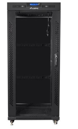 Szafa instalacyjna rack stojąca 19 cali 27u 800x1000 czarna drzwi szklane LCD (flat pack) Lanberg