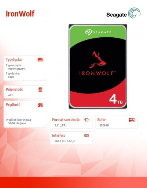 Dysk IronWolf 4TB 3,5 256MB ST4000VN006 Seagate Dysk IronWolf 4TB 3,5 256MB ST4000VN006 Seagate