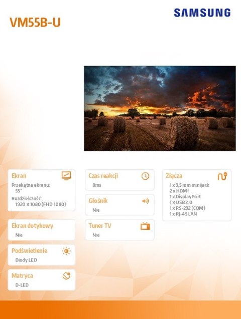 Monitor profesjonalny VM55B-U 55 cali Video Wall Matowy 24h/7 500(cd/m2) 1920 x 1080(FHD) N/A 3 lata On-Site (LH55VMBUBGBXEN) Samsung Monitor profesjonalny VM55B-U 55 cali Video Wall Matowy 24h/7 500(cd/m2) 1920 x 1080(FHD) N/A 3 lata On-Site (LH55VMBUBGBXEN) Samsung